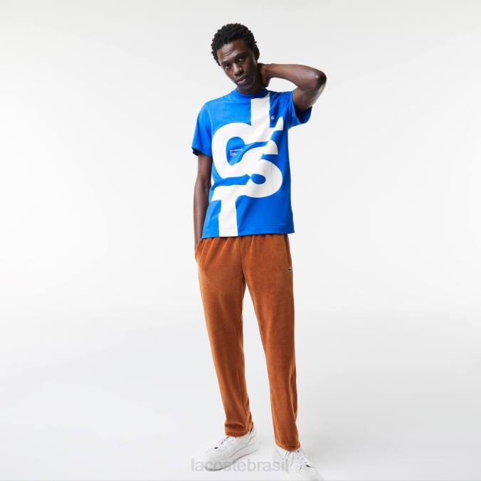 Lacoste homens camiseta de algodão com letras contrastantes de ajuste regular azul P2PX568 roupas
