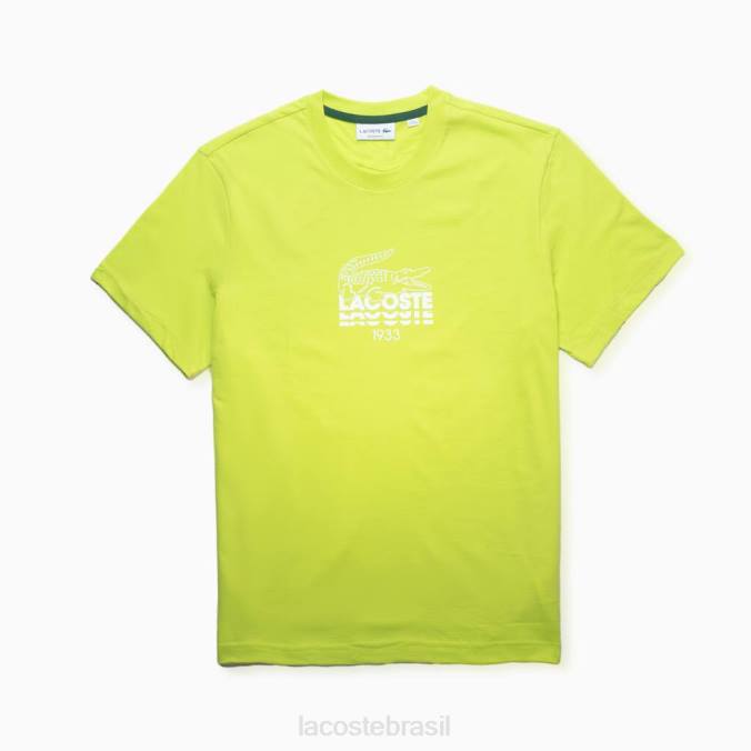 Lacoste homens camiseta de algodão com marca de crocodilo e gola redonda amarelo P2PX1581 roupas