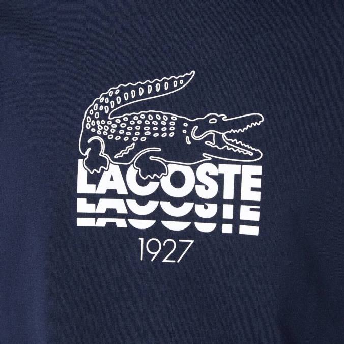 Lacoste homens camiseta de algodão com marca de crocodilo e gola redonda azul-marinho P2PX1580 roupas