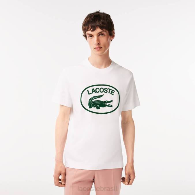 Lacoste homens camiseta de algodão de marca tom sobre tom com corte descontraído Branco Verde P2PX132 roupas
