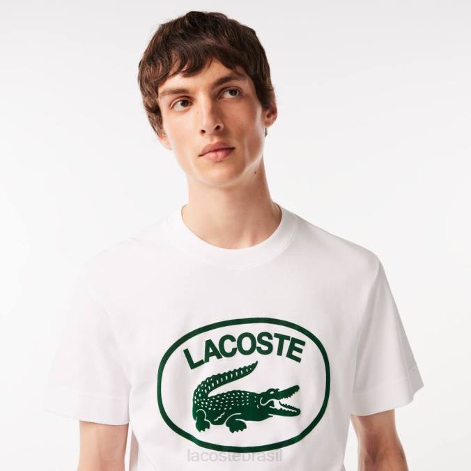 Lacoste homens camiseta de algodão de marca tom sobre tom com corte descontraído Branco Verde P2PX132 roupas