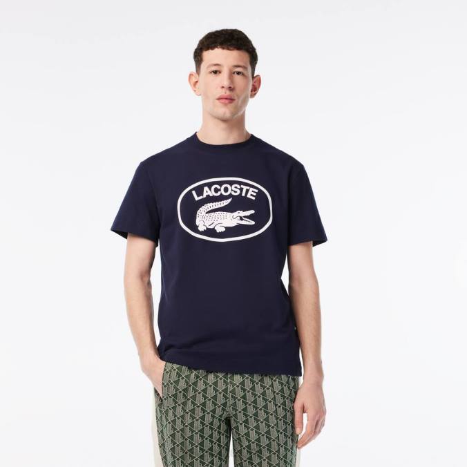 Lacoste homens camiseta de algodão de marca tom sobre tom com corte descontraído Preto branco P2PX147 roupas