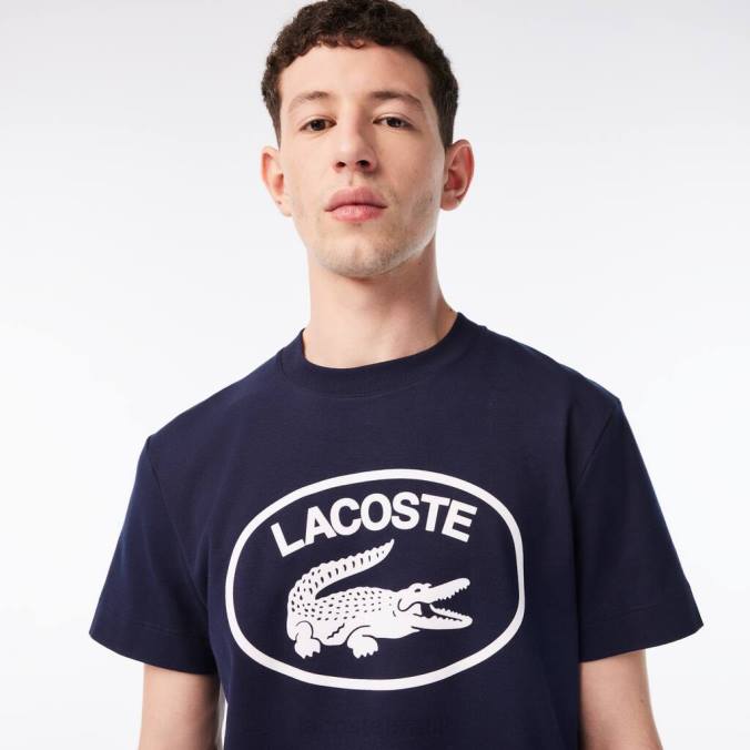Lacoste homens camiseta de algodão de marca tom sobre tom com corte descontraído Preto branco P2PX147 roupas