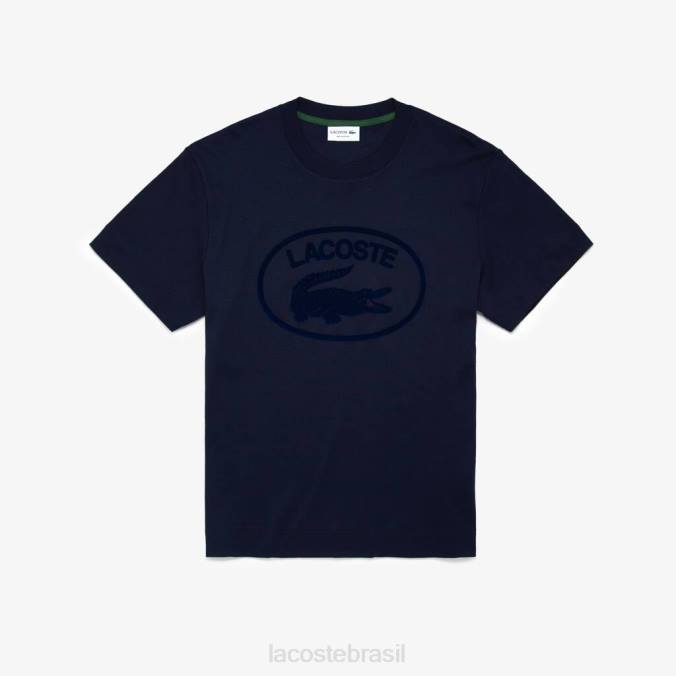 Lacoste homens camiseta de algodão de marca tom sobre tom com corte descontraído azul-marinho P2PX133 roupas