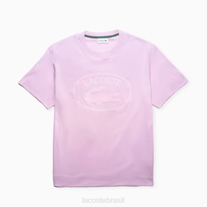 Lacoste homens camiseta de algodão de marca tom sobre tom com corte descontraído rosa P2PX1531 roupas