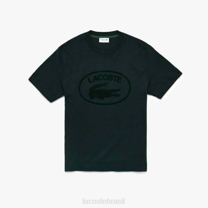 Lacoste homens camiseta de algodão de marca tom sobre tom com corte descontraído verde P2PX134 roupas