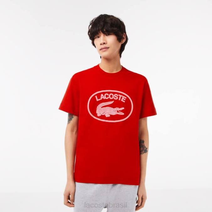 Lacoste homens camiseta de algodão de marca tom sobre tom com corte descontraído vermelho/rosa P2PX131 roupas