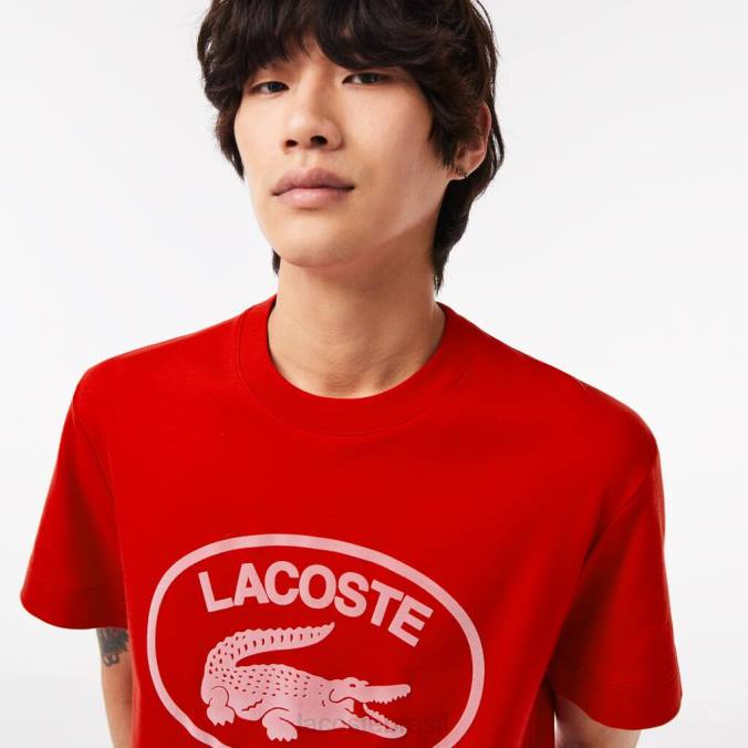 Lacoste homens camiseta de algodão de marca tom sobre tom com corte descontraído vermelho/rosa P2PX131 roupas