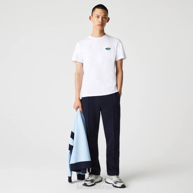 Lacoste homens camiseta de algodão orgânico crocodilos coloridos com gola redonda branco P2PX919 roupas
