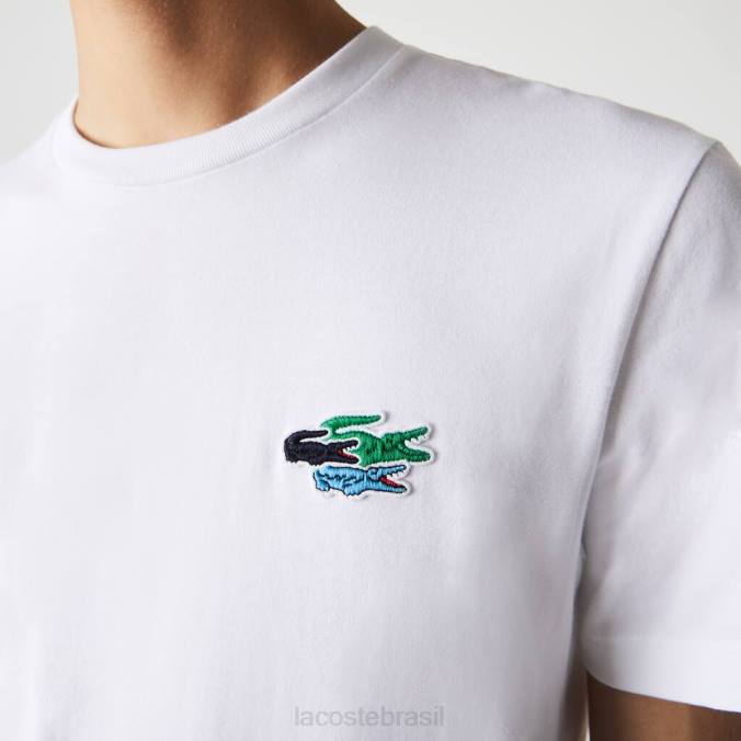 Lacoste homens camiseta de algodão orgânico crocodilos coloridos com gola redonda branco P2PX919 roupas