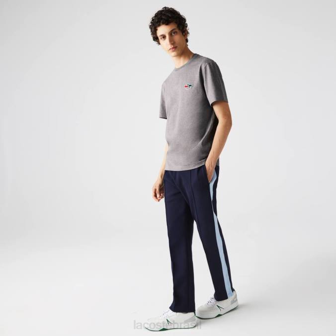 Lacoste homens camiseta de algodão orgânico crocodilos coloridos com gola redonda chino cinza P2PX921 roupas