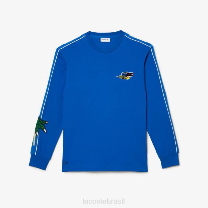 Lacoste homens camiseta de banda de marca azul P2PX722 roupas