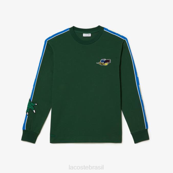 Lacoste homens camiseta de banda de marca verde P2PX720 roupas