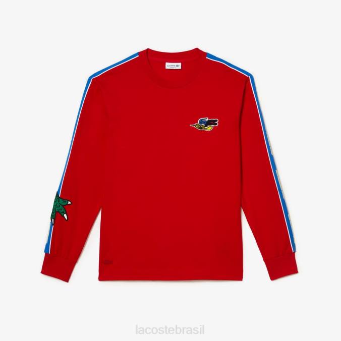 Lacoste homens camiseta de banda de marca vermelho P2PX721 roupas
