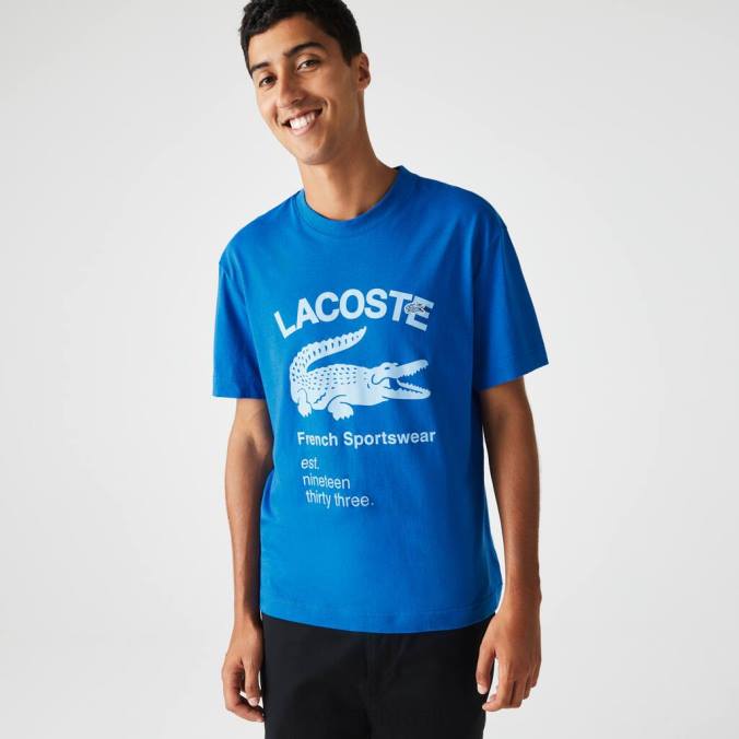 Lacoste homens camiseta de crocodilo com corte descontraído azul P2PX700 roupas