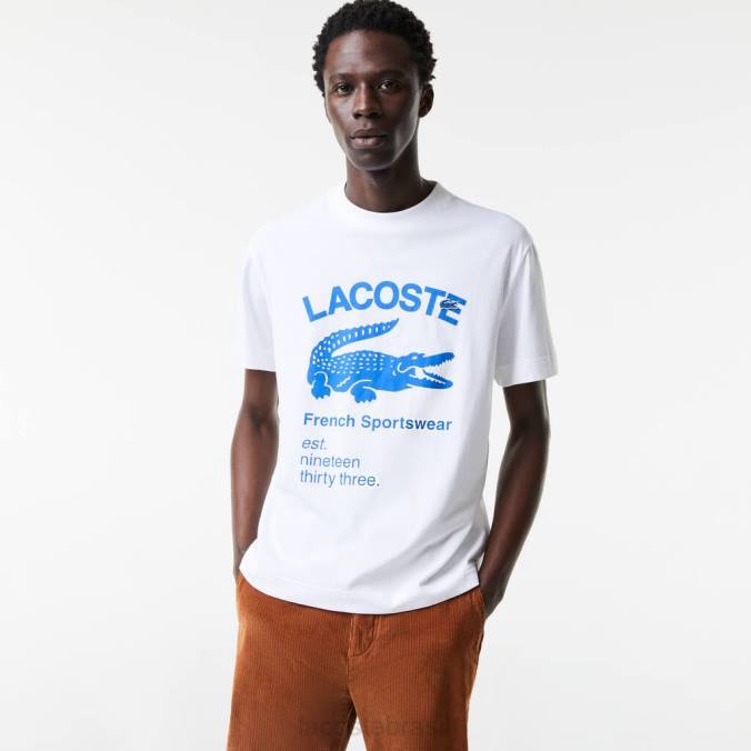 Lacoste homens camiseta de crocodilo com corte descontraído branco P2PX698 roupas