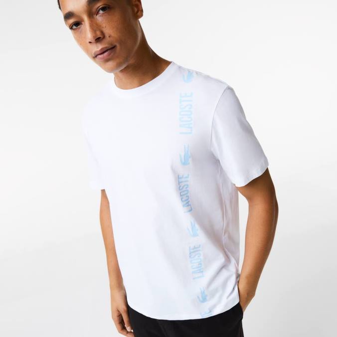 Lacoste homens camiseta de crocodilo com marca de corte descontraído branco P2PX1627 roupas