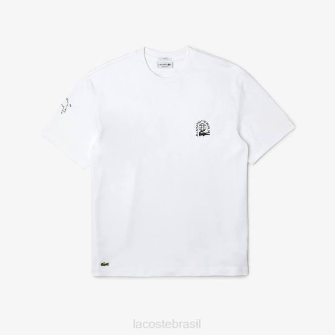Lacoste homens camiseta de jersey de algodão orgânico com corte descontraído branco P2PX224 roupas