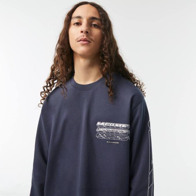 Lacoste homens camiseta de manga comprida em jersey de algodão folgado azul P2PX176 roupas