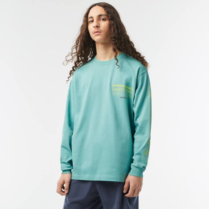 Lacoste homens camiseta de manga comprida em jersey de algodão folgado verde P2PX177 roupas