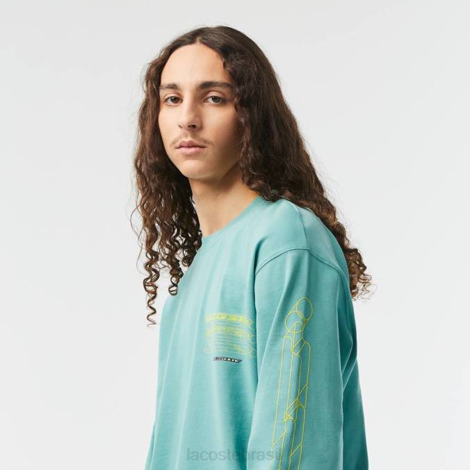 Lacoste homens camiseta de manga comprida em jersey de algodão folgado verde P2PX177 roupas