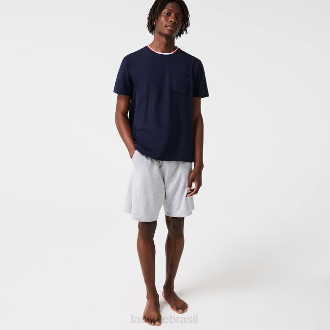 Lacoste homens camiseta de pijama de manga curta em três tons com gola redonda azul-marinho P2PX1473 roupas