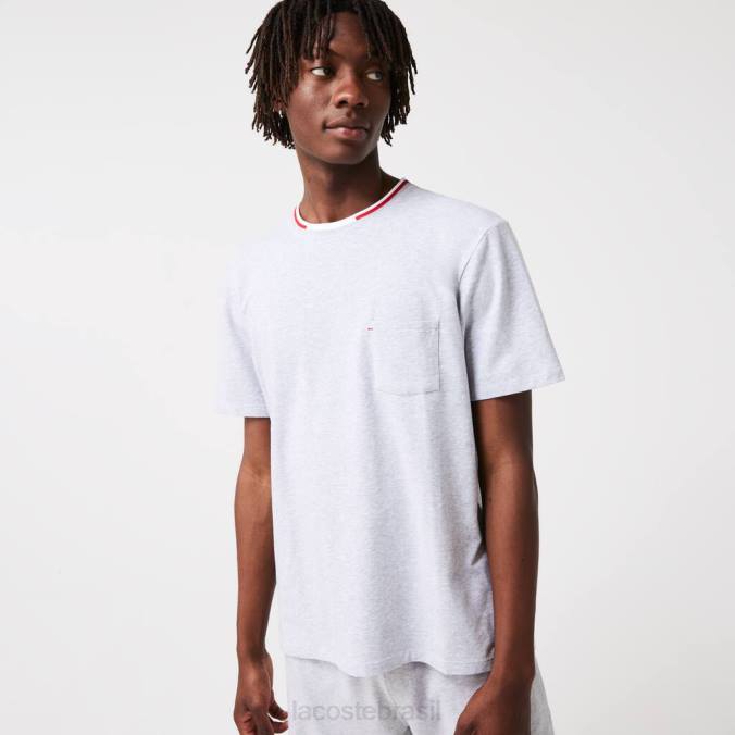 Lacoste homens camiseta de pijama de manga curta em três tons com gola redonda chino cinza P2PX1472 roupas