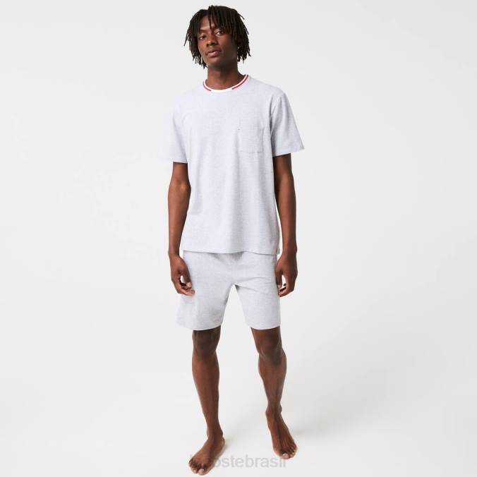Lacoste homens camiseta de pijama de manga curta em três tons com gola redonda chino cinza P2PX1472 roupas