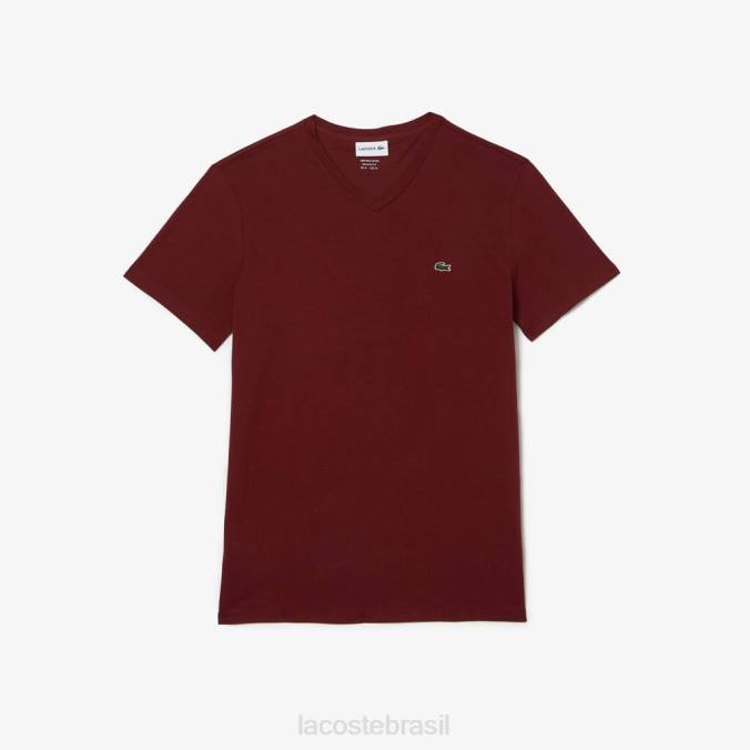 Lacoste homens camiseta em jersey de algodão pima com decote em V Bordéus P2PX612 roupas
