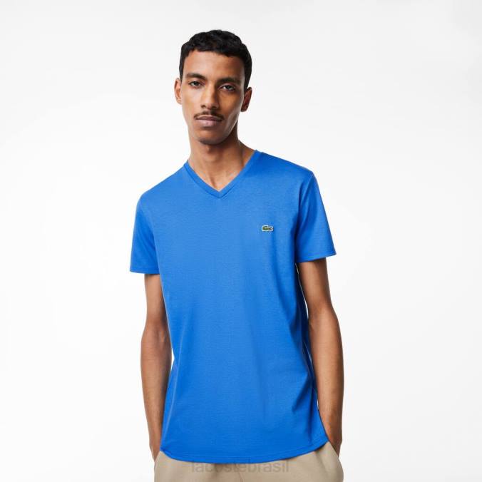 Lacoste homens camiseta em jersey de algodão pima com decote em V azul P2PX49 roupas