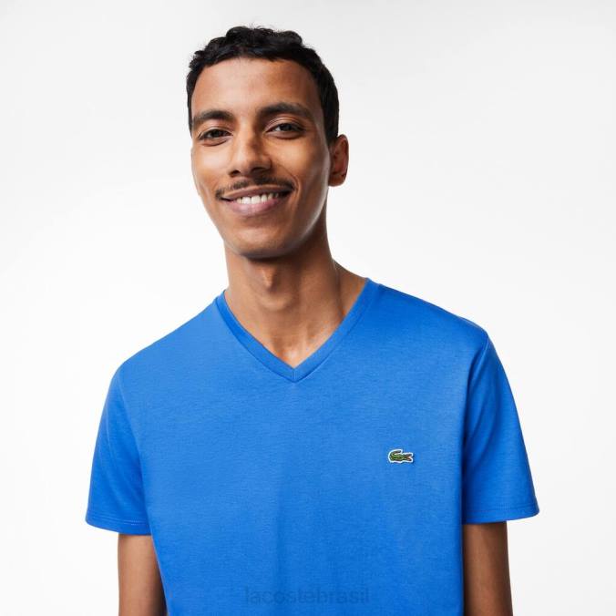 Lacoste homens camiseta em jersey de algodão pima com decote em V azul P2PX49 roupas
