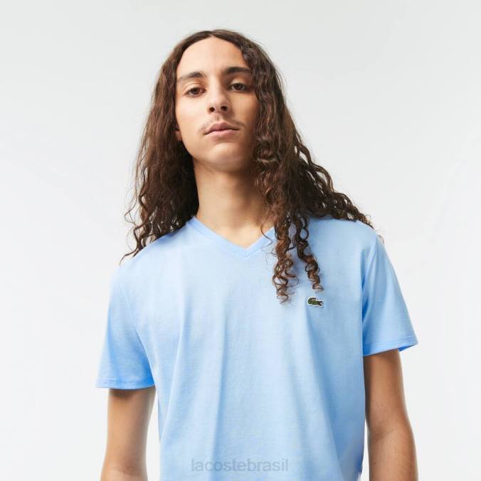 Lacoste homens camiseta em jersey de algodão pima com decote em V azul P2PX624 roupas