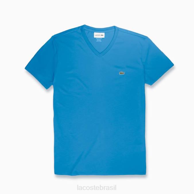 Lacoste homens camiseta em jersey de algodão pima com decote em V azul P2PX731 roupas