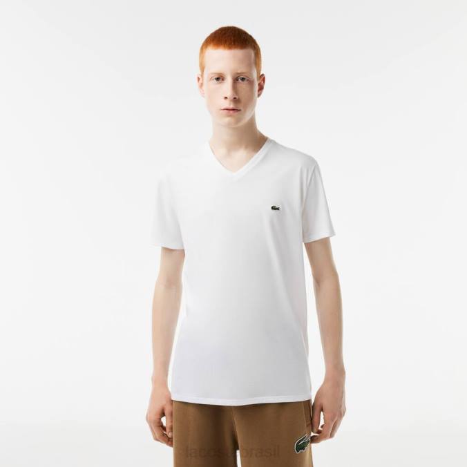 Lacoste homens camiseta em jersey de algodão pima com decote em V branco P2PX40 roupas