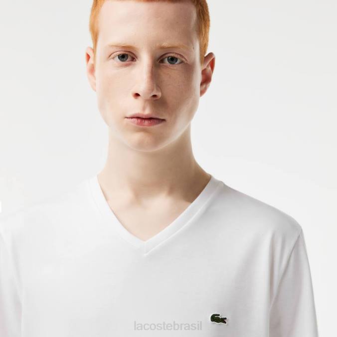 Lacoste homens camiseta em jersey de algodão pima com decote em V branco P2PX40 roupas