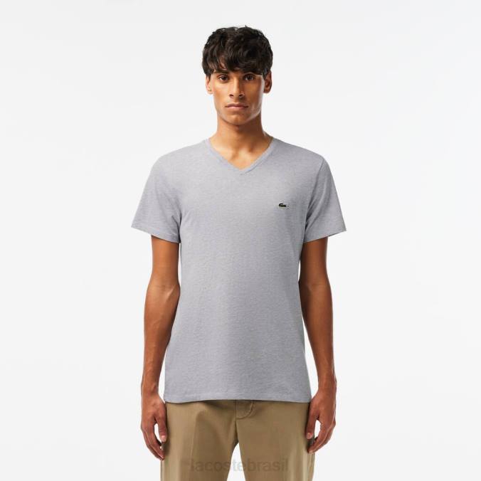 Lacoste homens camiseta em jersey de algodão pima com decote em V chino cinza P2PX614 roupas