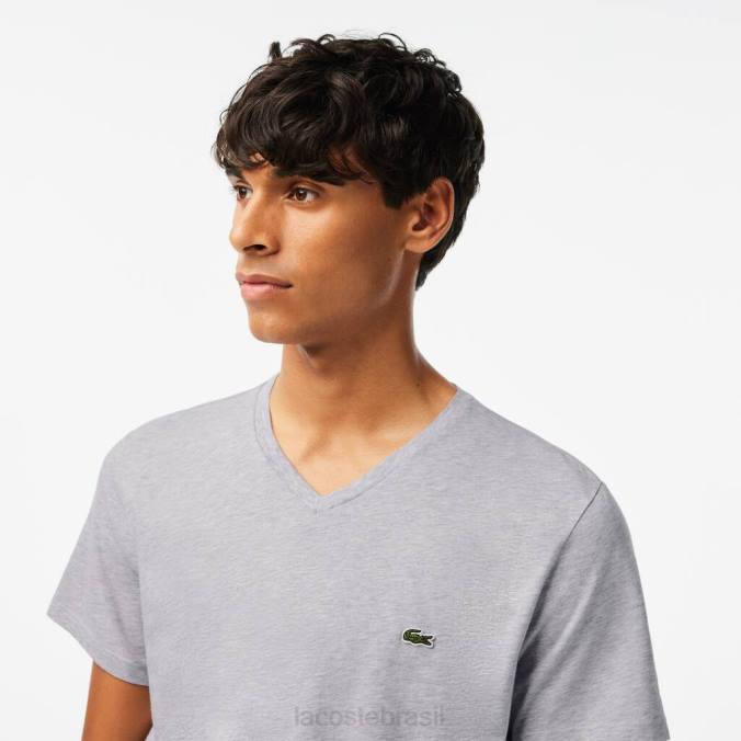 Lacoste homens camiseta em jersey de algodão pima com decote em V chino cinza P2PX614 roupas