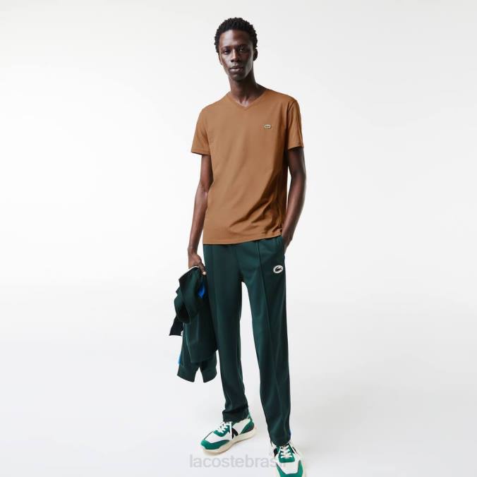 Lacoste homens camiseta em jersey de algodão pima com decote em V marrom P2PX613 roupas