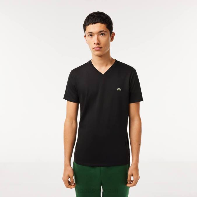 Lacoste homens camiseta em jersey de algodão pima com decote em V preto P2PX41 roupas