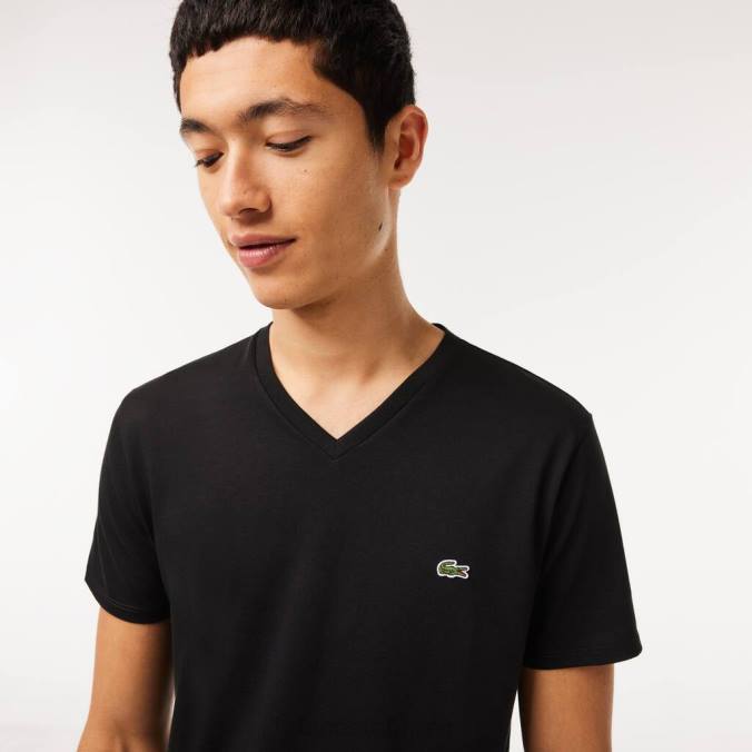Lacoste homens camiseta em jersey de algodão pima com decote em V preto P2PX41 roupas