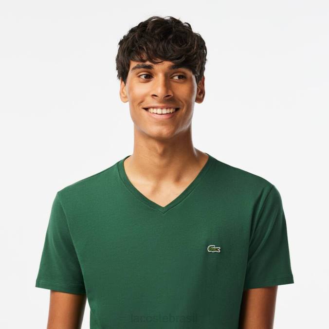 Lacoste homens camiseta em jersey de algodão pima com decote em V verde P2PX679 roupas