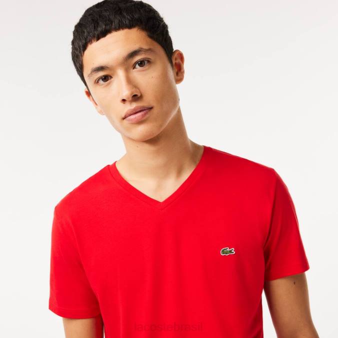 Lacoste homens camiseta em jersey de algodão pima com decote em V vermelho P2PX617 roupas