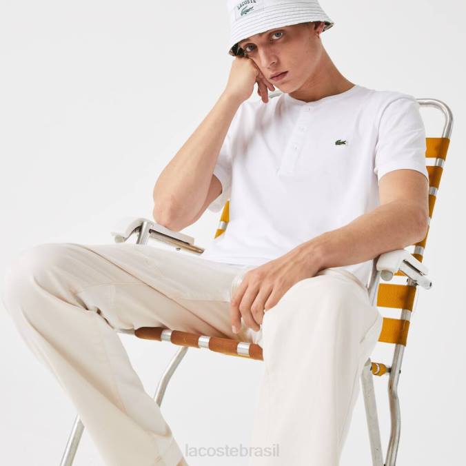 Lacoste homens camiseta em jersey de algodão pima com gola Henley branco P2PX589 roupas