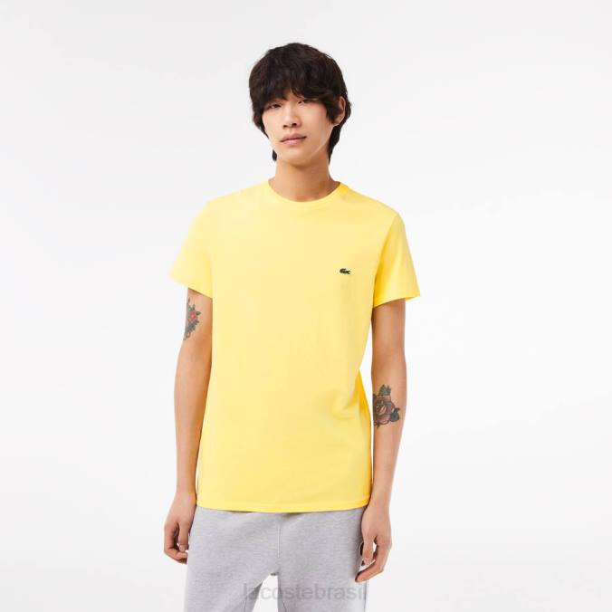Lacoste homens camiseta em jersey de algodão pima com gola redonda amarelo P2PX55 roupas