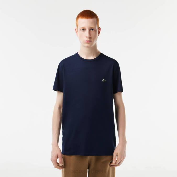 Lacoste homens camiseta em jersey de algodão pima com gola redonda azul-marinho P2PX38 roupas