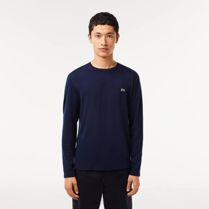 Lacoste homens camiseta em jersey de algodão pima com gola redonda azul-marinho P2PX688 roupas