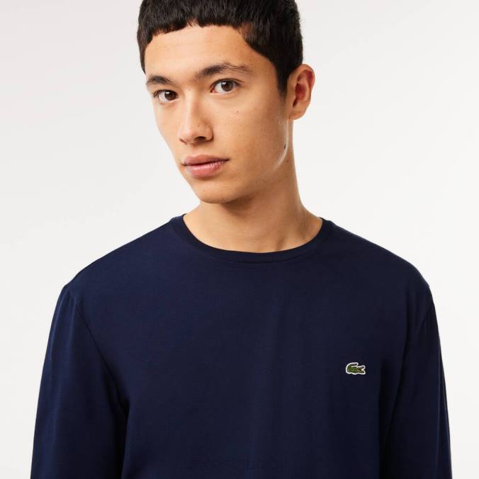 Lacoste homens camiseta em jersey de algodão pima com gola redonda azul-marinho P2PX688 roupas