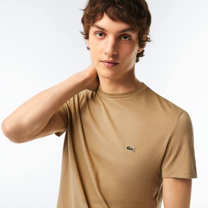 Lacoste homens camiseta em jersey de algodão pima com gola redonda bege P2PX57 roupas