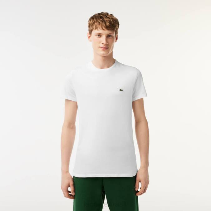 Lacoste homens camiseta em jersey de algodão pima com gola redonda branco P2PX36 roupas