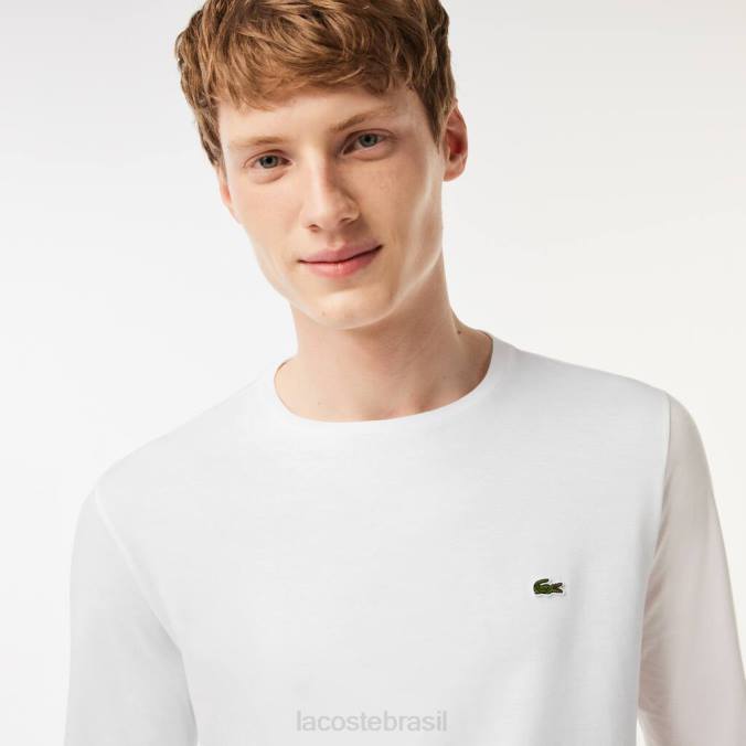Lacoste homens camiseta em jersey de algodão pima com gola redonda branco P2PX689 roupas
